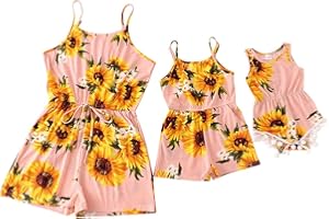AWIBMK Mommy and Me Dresses Outfits Floral Sling Family Matching Romper V Neck Clothes Suit Set for Mother and Daughter