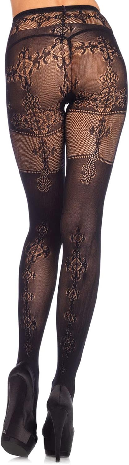 Leg Avenue Women's Lace Tights, Floral Black, O/S: Clothing