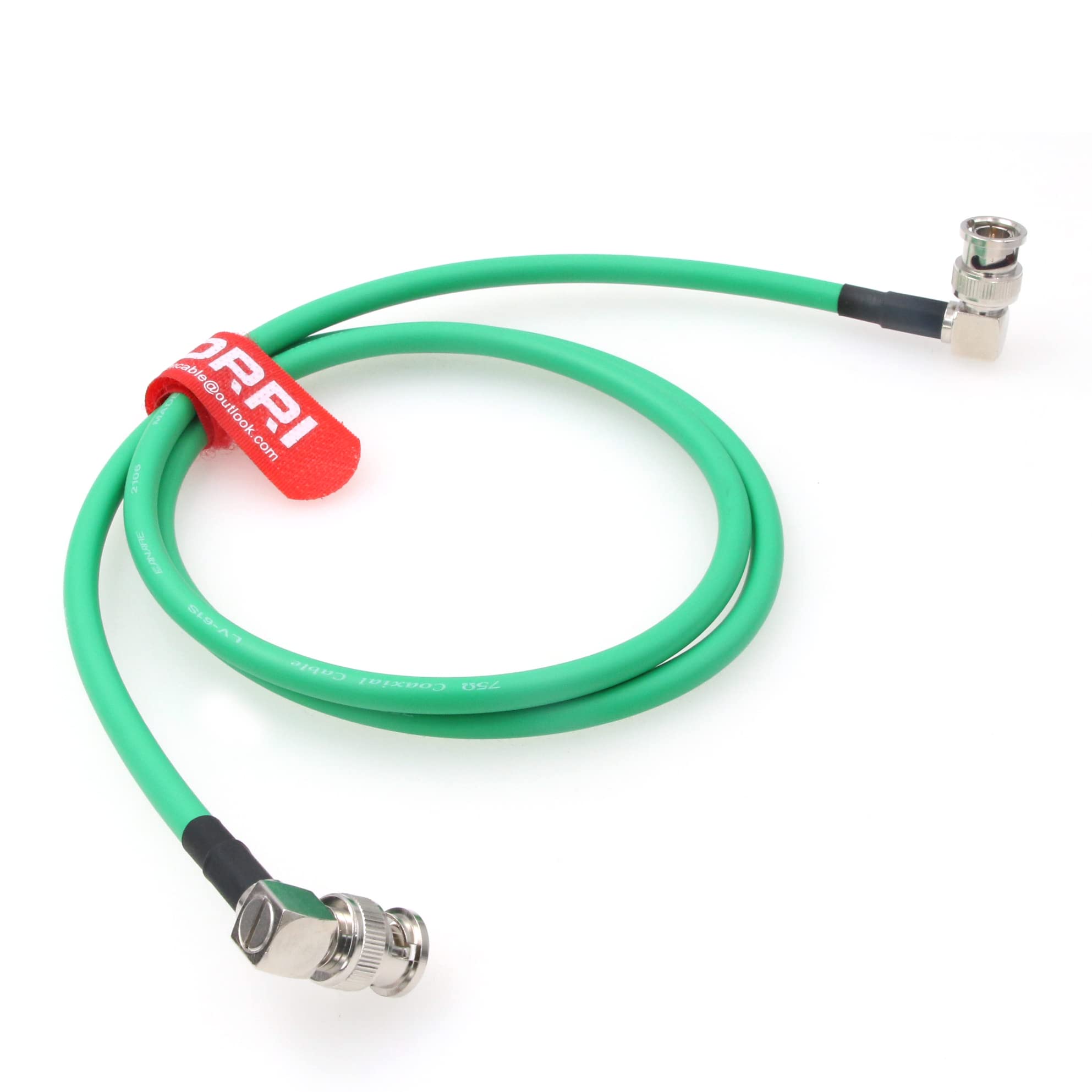 DRRI Canare12G-SDI 4K UHD Right-Angle BNC to Right-Angle BNC Coaxial Cable for Video Monitor (1M, Green)