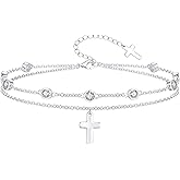 Ankle Bracelets for Women: 925 Sterling Silver Double Layer Anklet Adjustable Chain Dainty Foot Anklets Jewelry Gifts