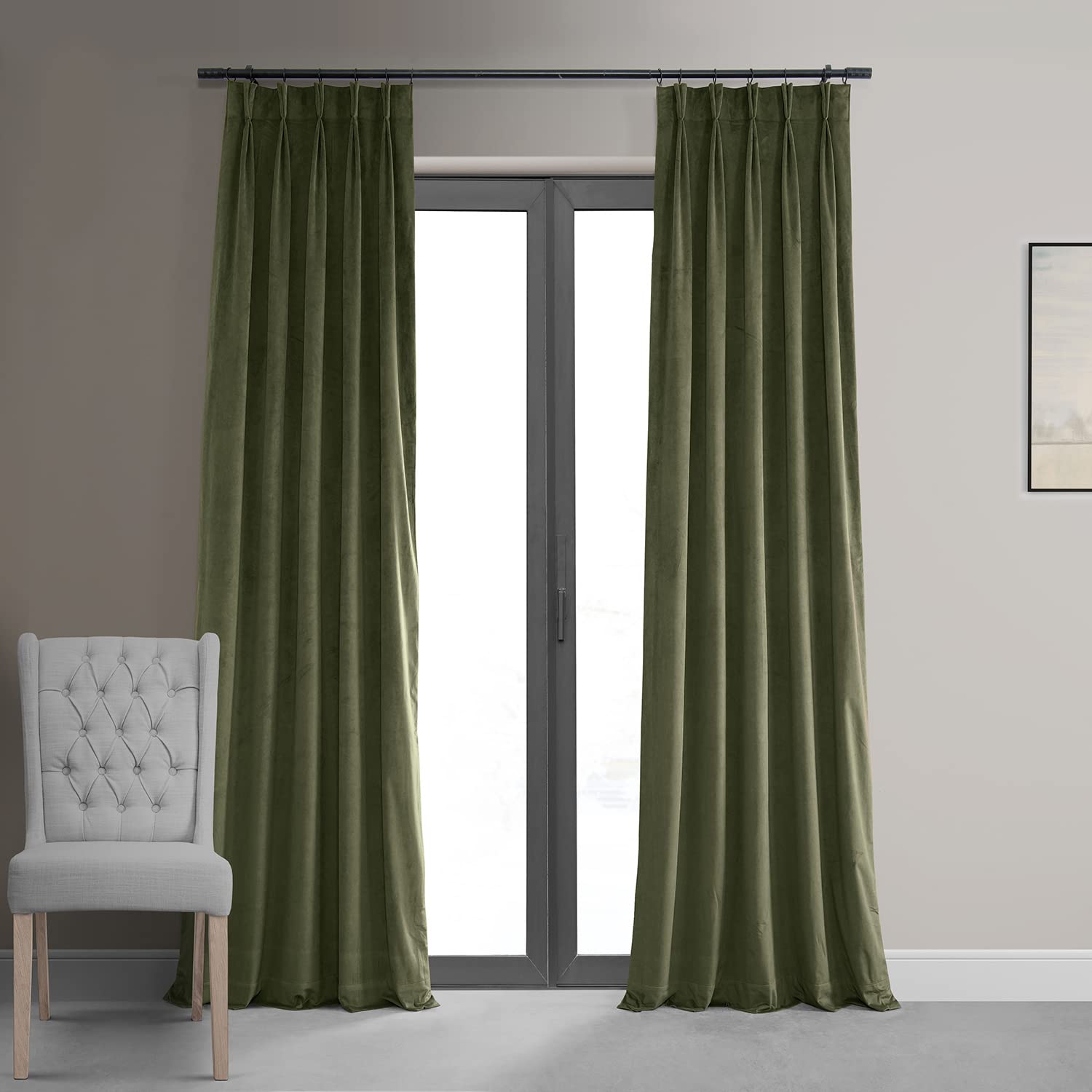 HPD Half Price Drapes Velvet Blackout Curtains/Drapes – 96 Inches Long 1 Panel Blackout Curtain Signature Pleated for Living Room & Bedroom – 25W X 96L, Hunter Green