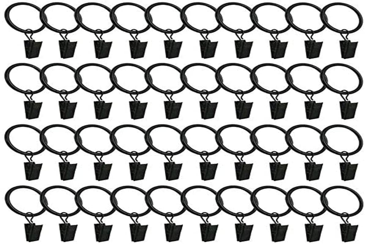 40 Pack Curtain Clips, 35mm Curtain Rings with Clips Internal Diameter Metal Decorative Rustproof Curtains Rings Hanging Rings for Curtains and Rods(Black)