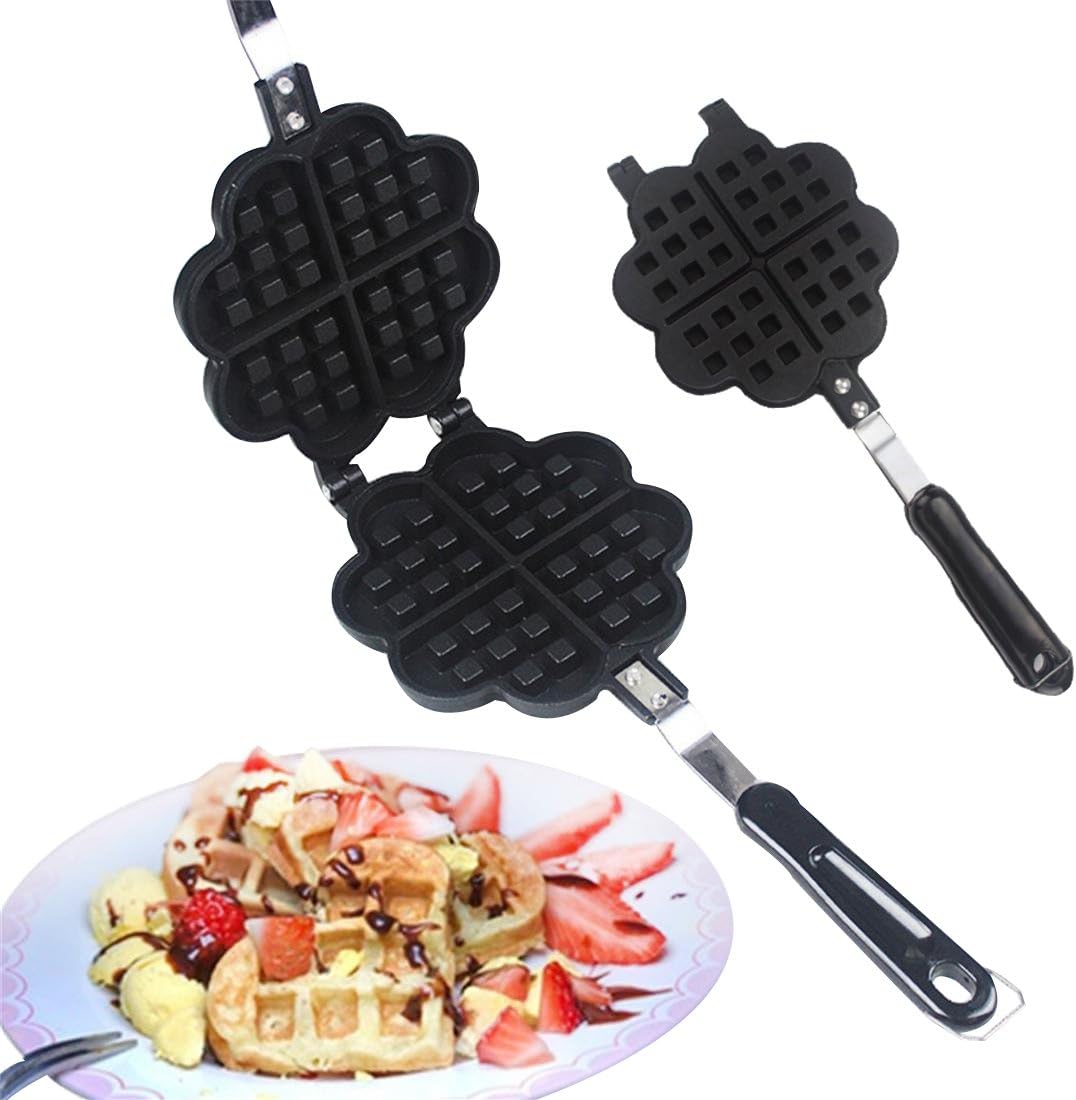 KEHUASHINA Aluminum Double Heart Shaped Stove Top Waffle