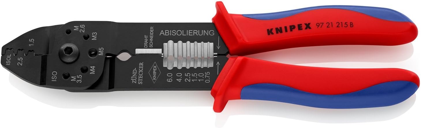 KNIPEX Crimping Pliers Black Lacquered with Multi-Component Handles 230 mm, 97 21 215 B, 224x71x14 mm