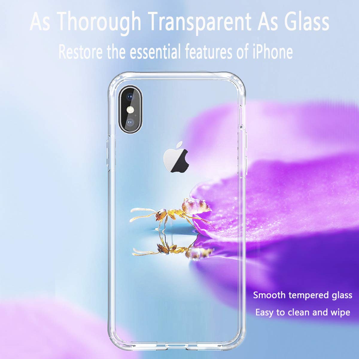 TzoMartico iPhone Xs Max Case, Metal Level Anti-Scratch, Rugged Flexible Tempered Glass Back Case, Crystal Clear Cover with Soft TPU Bumper Frame Protection for iPhone Xs Max 6.5 inches (Transparent)