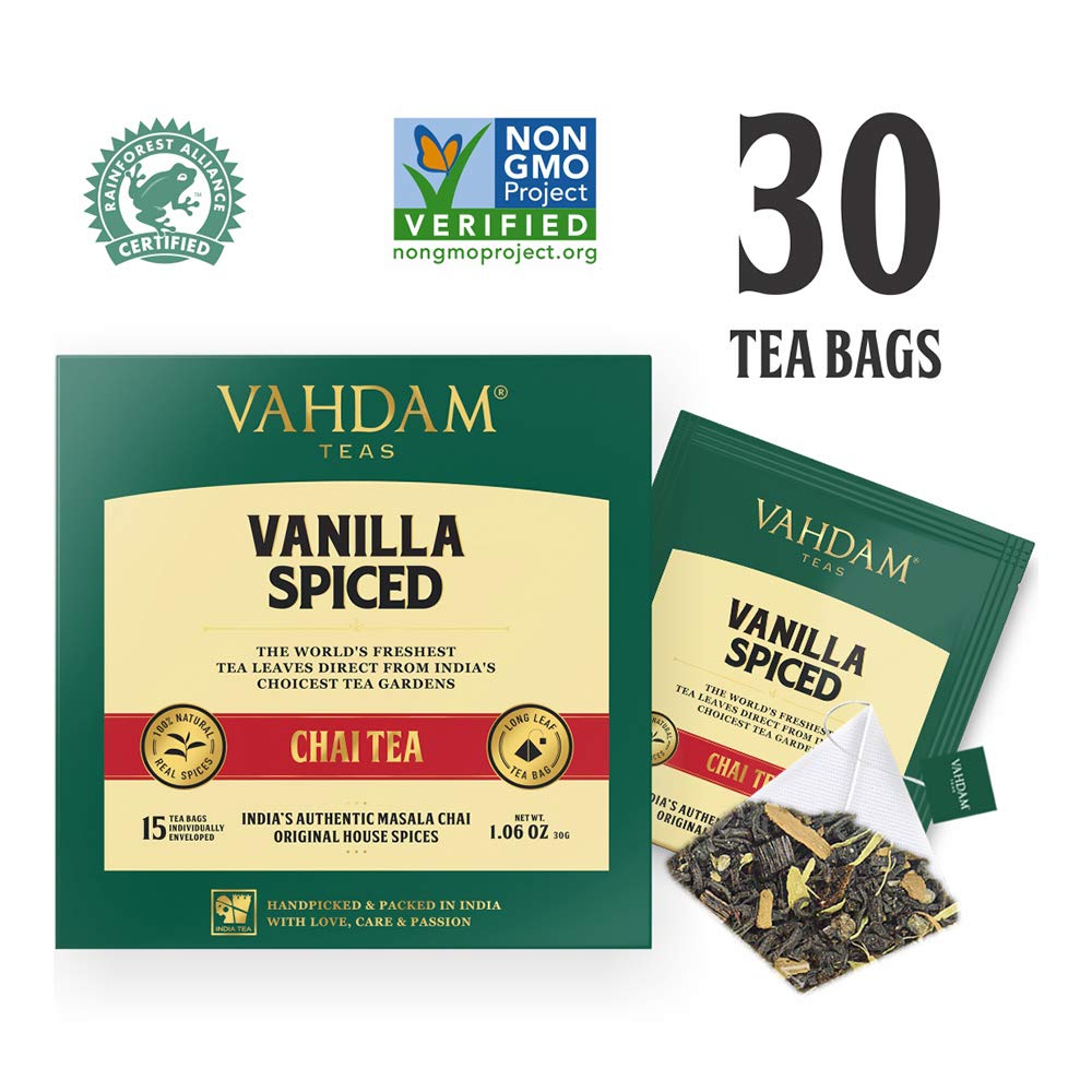 VAHDAM, Vanilla Spiced Masala Chai 30 Tea Bags (Set of 2) Stress