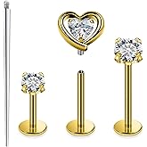 Xnsjeyy 20G 18G 16G Astm F136 Titanium Internal Thread Flat Back Earrings Nose Studs Tragus Forward Helix Conch Cartilage Lobe Earring Stud Medusa Labret Monroe Lip Ring Piercing Jewelry For Women Men