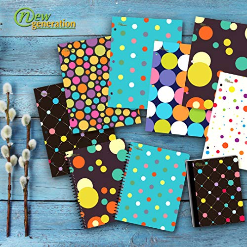 NEW GENERATION - Polka Doty 2 Pocket Folder Letter Size with 3 Hole Punch to use with Your Binder Heavy Duty High Glossy Finish Laminated Folders - Assorted 6 Fashion Designs,Great for School, Home,