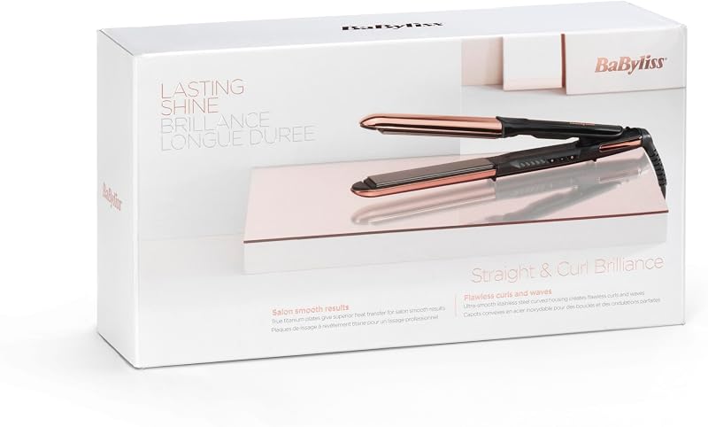 Straight And Curl Brilliance Glätteisen – Titanplatten, Anti-Frizz Ionen-Technologie, schnelles Aufheizen in 15 Sekunden, Locken und Glätten, 5 Temperaturstufen bis 235°C, ST482E