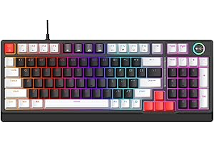 YUEHISY RGB Mechanical Keyboard, 98 Key Compact Mechanical Keyboard with Hot Swappable Blue Switches, Rotary Knob, Ergonomic 