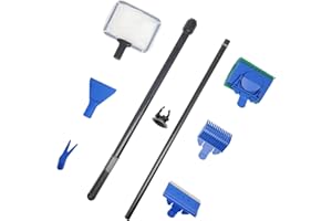 AREPK Fish Tank Cleaning Tools 5 in 1 Aquarium Clean Set Fish Net Gravel Rake Algae Scraper Fork Sponge Brush Glass Cleaner Tools Kit