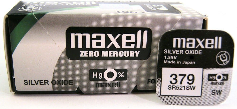 379 Maxell Watch Button Battery Silver Oxide 1.55v SR521 Sr521SW Zero Mercury SW