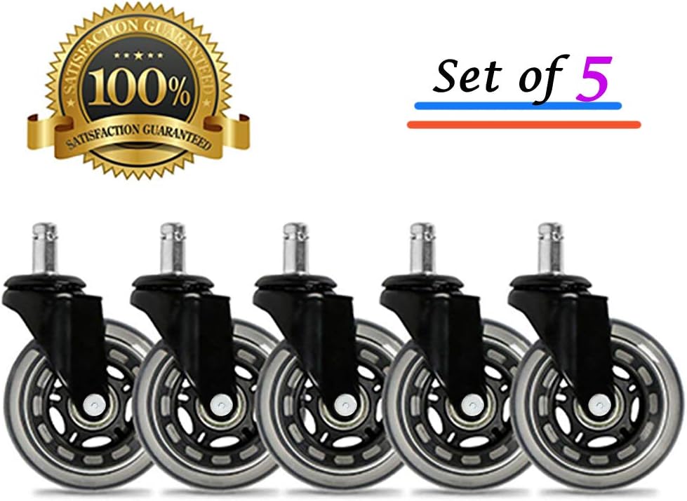 Universal Office Chair Caster Wheels Set of 5 Heavy Duty & Safe for All Floors Including Hardwood 3" Rubber Replacement for Desk Floor Mats : Office Products