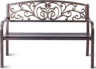 RELAX4LIFE Gartenbank Metall, Parkbank Wetterfest, Sitzbank mit Rückenlehne und Armlehnen, Eisenbank für 2-3 Sitzer, Ruhebank im Retro-Stil, Gartenmöbel Stahl Gusseisen, Bank für Garten Park Balkon