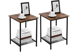 VASAGLE End Table Set of 2, 2-Tier Nightstands Side Table Night Stand Bedside Desk for Small Space in Living Room, Bedroom, Steel Frame, Easy Assembly, 2-Pack, Chestnut Brown, ULET202B17