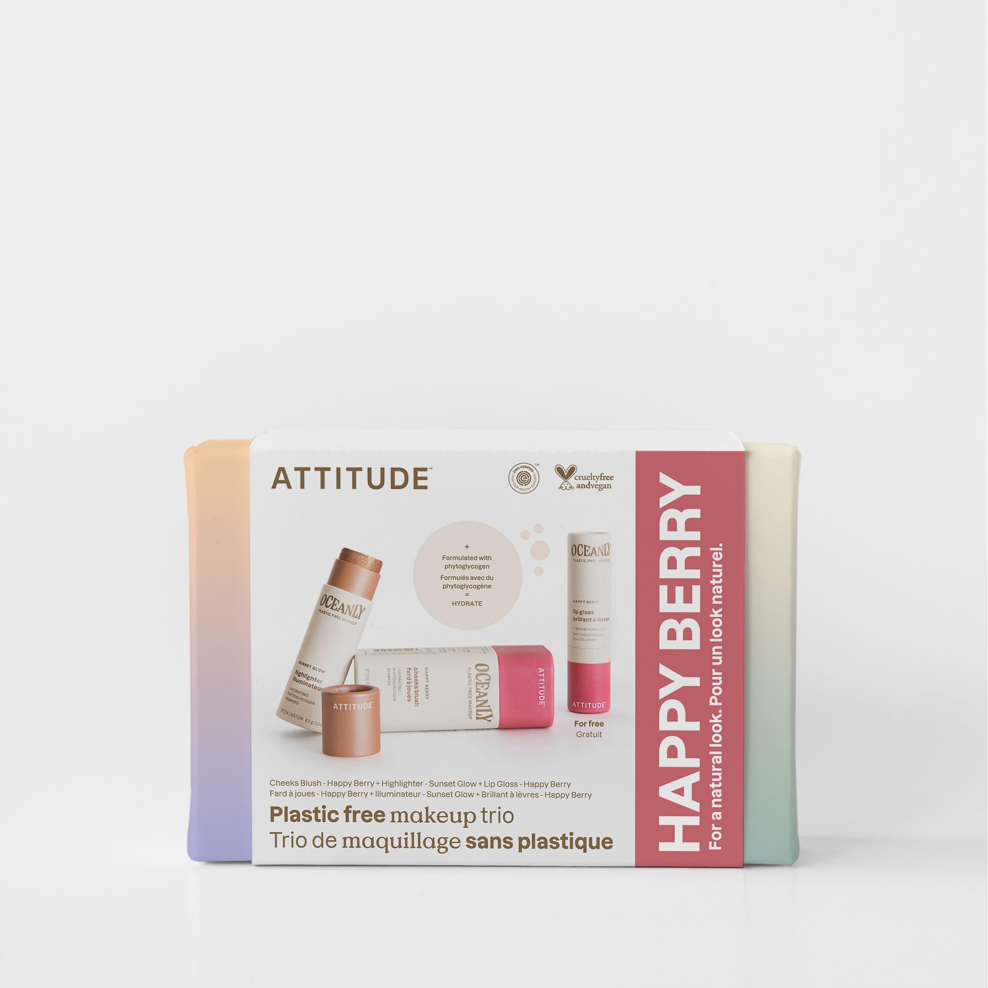 ATTITUDE Happy Berry Makeup Box Set, EWG Verified, Titanium Dioxide-Free, Plastic-free, Plant and Mineral-Based Ingredients, Vegan Beauty Products, Set of 3 Makeup Sticks