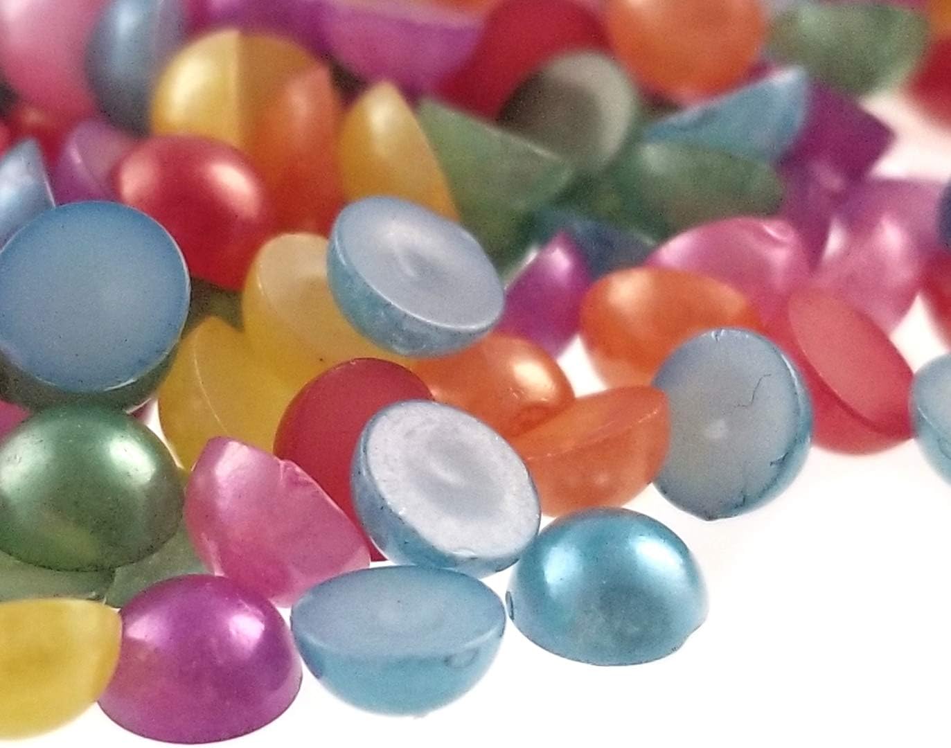 Tiny Multicolor Acrylic Cabochon Flat Back Pearl Stones for Nails, Decoden, Jewelry (Round, 5mm)
