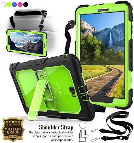 Galaxy Tab A 10.1 T580 Case, Dropproof Shockproof Full-body Protective Rugged Bumper Cover Skin Built-in Kickstand &amp; Shoulder Strap for Samsung Galaxy Tab A 2016 SM-T580 SM-T585 (No Pen Version),Green