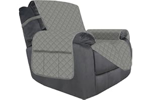 Deeky Recliner Chair Covers for Large Recliner, Reclining Chair Cover Slipcovers, Couch Sofa Covers for Dogs Pets Reversible Water Resistant Furniture Covers with Elastic Straps, Gray/Gray