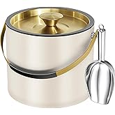 3.2L Modern Insulated Ice Bucket with Silicone Lid, Scoop, Strainer, Double Wall Stainless Steel Ice Bucket for Parties & Cocktail Bar,Ideal for Gift(Pearl White)