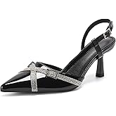 getmorebeauty Women's Slingback Kitten Heels Rhinestone Pumps Buckle Strap Closed Pointed Toe Wedding Party Dress Sandals Shoes Comfortable