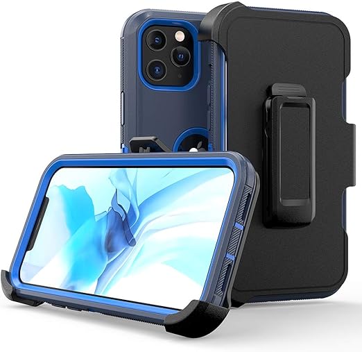 Amazon Com Compatible With Iphone 12 Pro Max Case Heavy Duty Hard Shockproof Armor Protector Case Cover With Belt Clip Holster For Apple Iphone 12 6 7 5g Phone Case Navy Blue