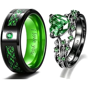 AKEL DOAP Custom Matching Wedding Rings for Couples Set | Engraved Wedding Bands Set,Two-in-One Heart Promise Ring for Women,