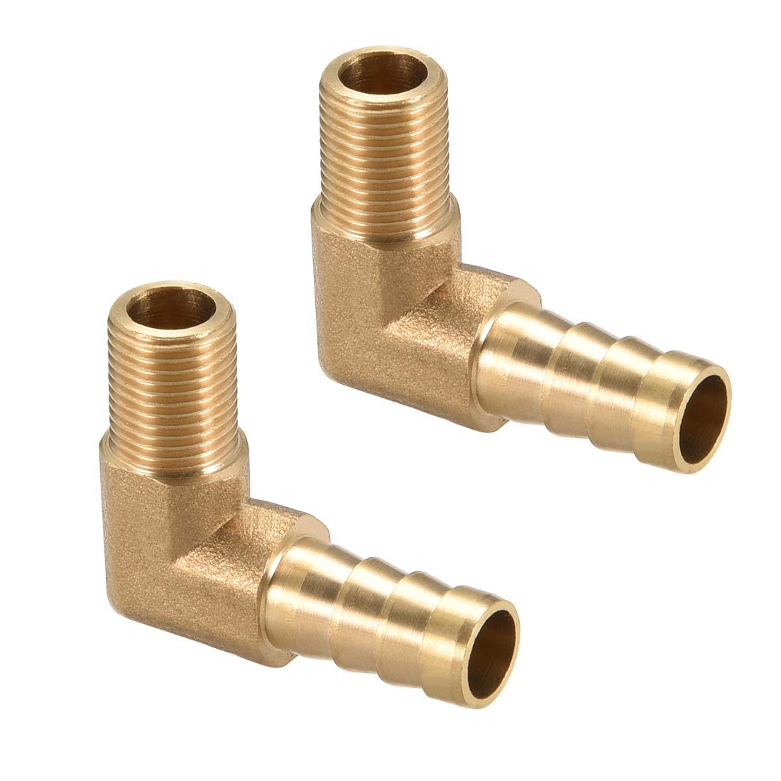 sourcing map Brass Barb Hose Fitting, 90 Degree Elbow 8mm Barbed to 1/8PT Male Pipe Adapter Connector 2pcs