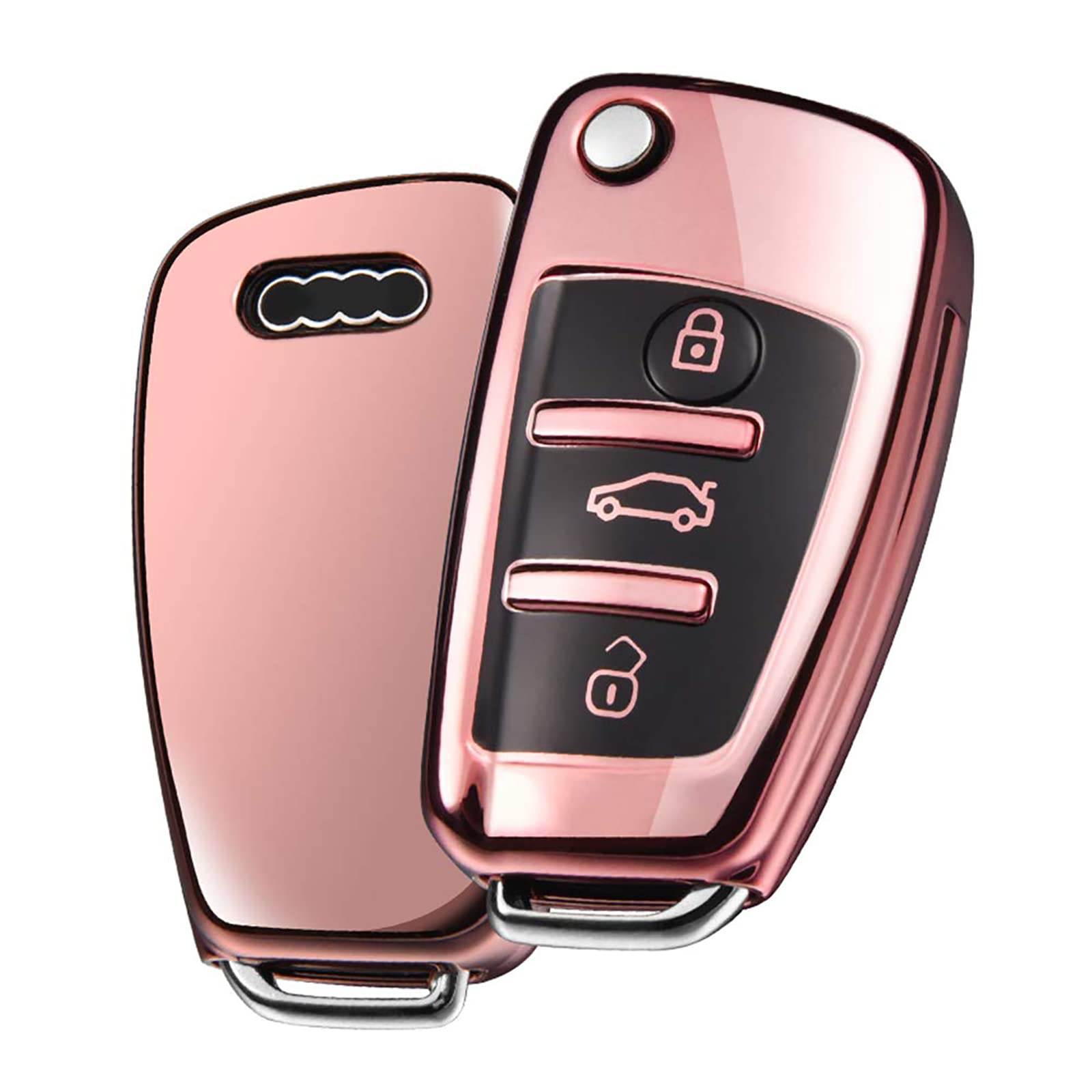 OATSBASF for Audi Key Cover, Car Key Cover Compatible with Audi A1 A3 A4 A6 Q3 Q5 Q7 S3 R8 TT Remote Protector Case TPU Silicone (Rose Gold)