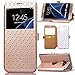 S7 Edge Case, Galaxy S7 Edge Case, ArtMine Quilted Plain Color Window View Function PU Leather Flip Folio Book Style Card Slots Kickstand Wallet Phone Case for Samsung Galaxy S7 Edge Golden