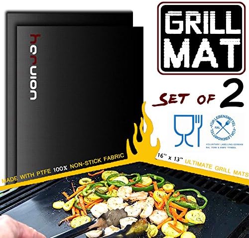 HaRuion Grill Mats,Non Stick Grill Mat,Reusable Fire Resistant/Heat Resisting Grill Mats for Barbecue,Charcoal Grill,Oven,Gas Grill,Set of 2 Heavy Duty BBQ Grill Mats