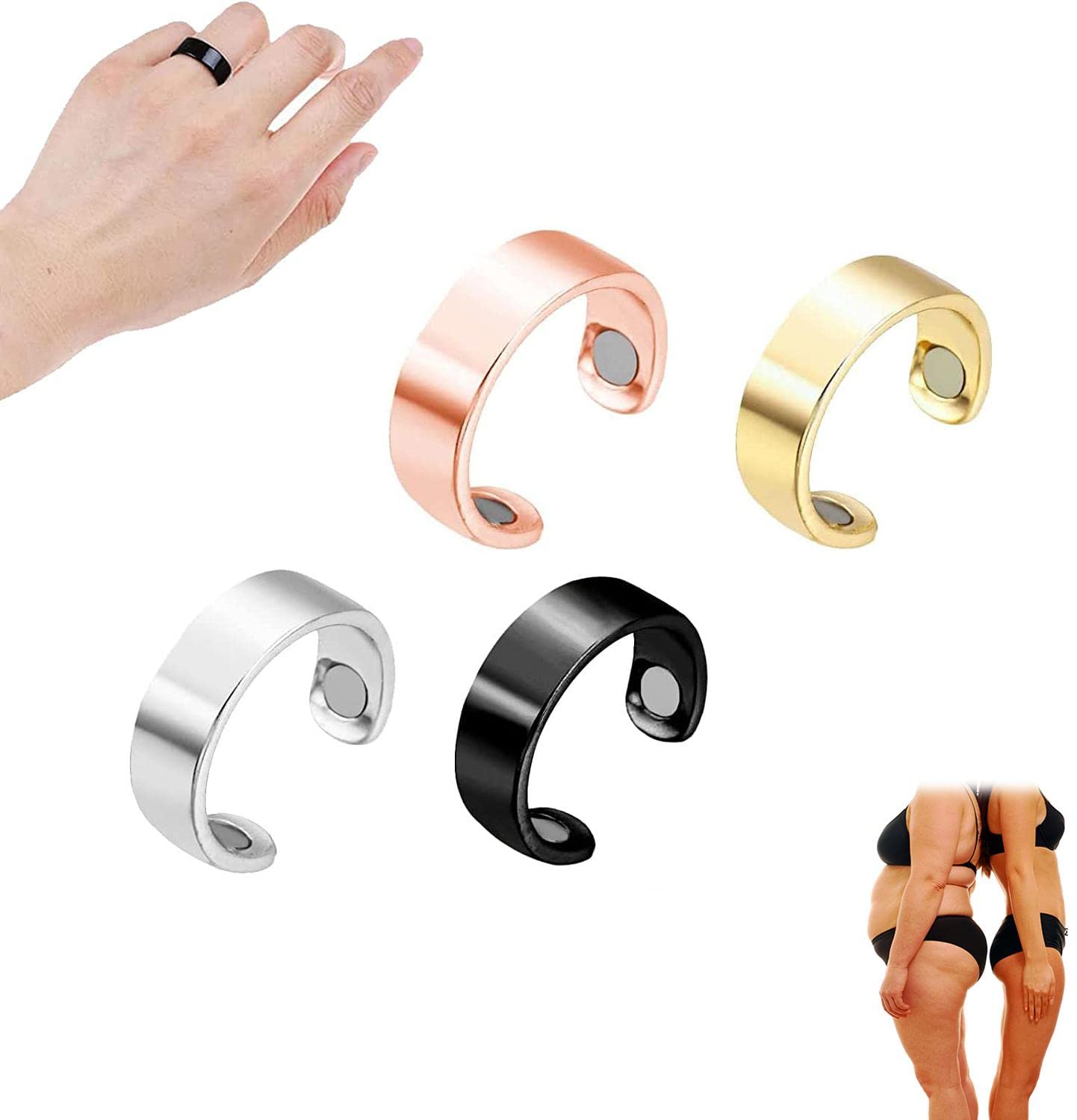 MSLing Lymphatic Drainage Magnetic Ring, Copper Magnet Rings Opening Adjustable Ring, 4 Colours 4PCS