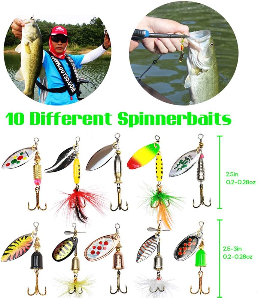10pcs Fishing Lure Spinnerbait, Bass Trout Salmon Hard Metal Spinner Baits Kit with 2 Tackle Boxes by Tbuymax : Sports & Outdoors