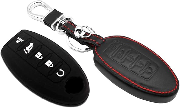 Amazon Com Mechcos Compatible With Fit For Nissan Altima Maxima 5 Buttons Leather Keyless Entry Remote Control Transmiter Combo Key Fob Case Cover Skin Protector Bonus Silicone Case And Zinc Alloy Key Ring