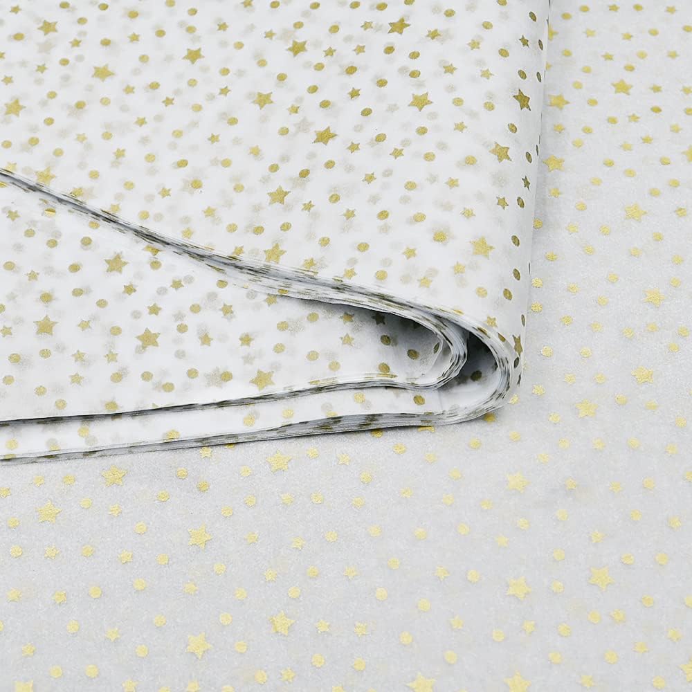 ADQUATOR 50pcs Gold Star White Tissue Paper 50x35cm Gift Wrapping Paper