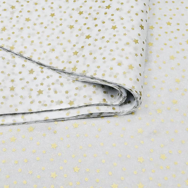 ADQUATOR 50pcs Gold Star White Tissue Paper 50x35cm Gift Wrapping Paper