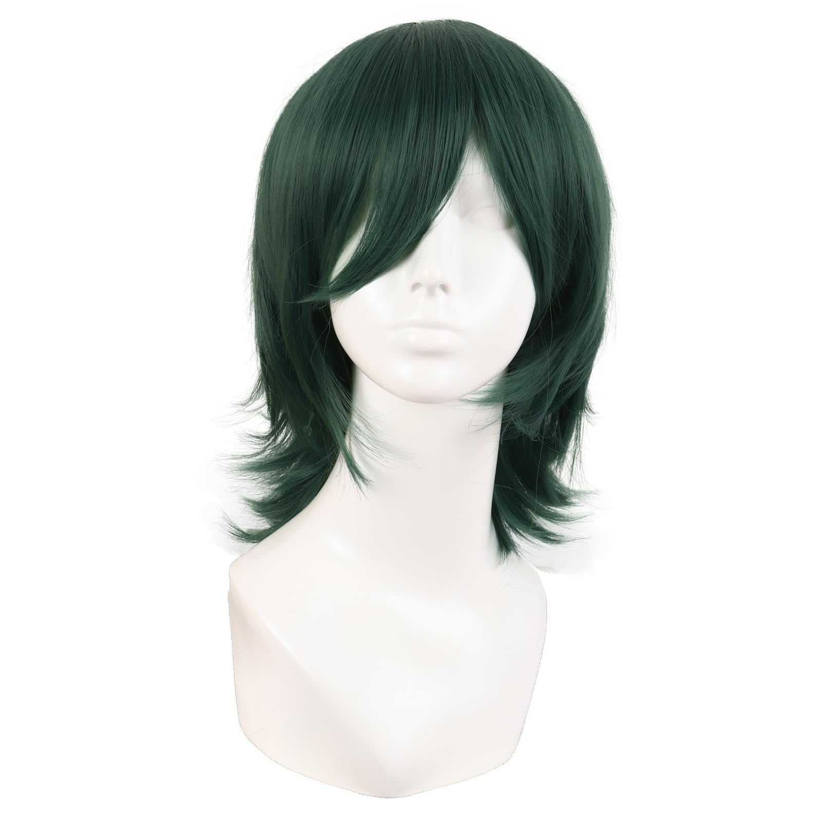 MapofBeauty 14 Inch/35 cm Short Cosplay Wolf Tail Synthetic Side Bangs Party Wig (Pine Green) — image 1