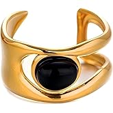 Black Obsidian Ring, Gold Tone Black Stone Ring for Vintage Jewelry, Unisex Adjustable Statement Ring for Men and Women