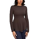 winkbay Women's Peplum Babydoll Tops Fall Ruched Boat Neck Asymmetrical Dressy Casual T Shirts
