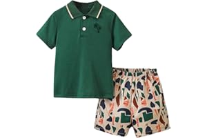 Afsmlys Kids Tween Boy Clothes Casual Short Sleeve Polo Shirt + Plaid Print 2Pcs Shorts Summer Clothing Set