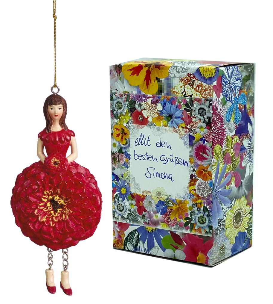 Flower Girl Zinnia Girl Hanging Elf Figurine Flower Fairy Figurine Sculpture Flower Kids in Gift Box