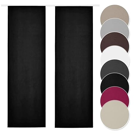 Melody Schiebevorhang 2er Set schwarz Blickdicht Raumtrenner mit Klettband Paneelwagen 60x245cm einfarbig #9018