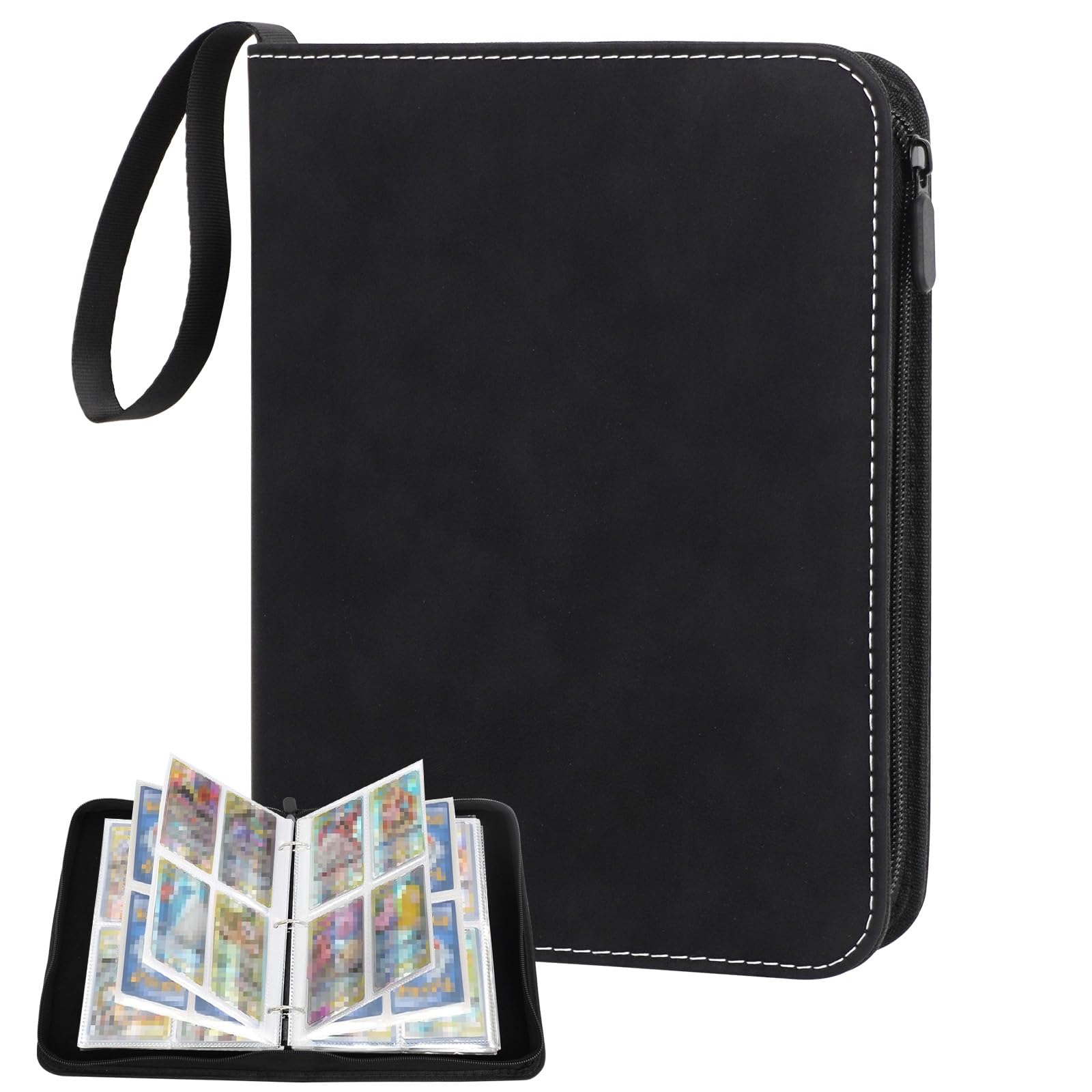 Realjoy Trading Card Binder 4 Pocket,400 Pockets Trading Card Albums,Card Collection Folder with Removable Sleeves for Sports Cards,Game Cards,TCG(Black)