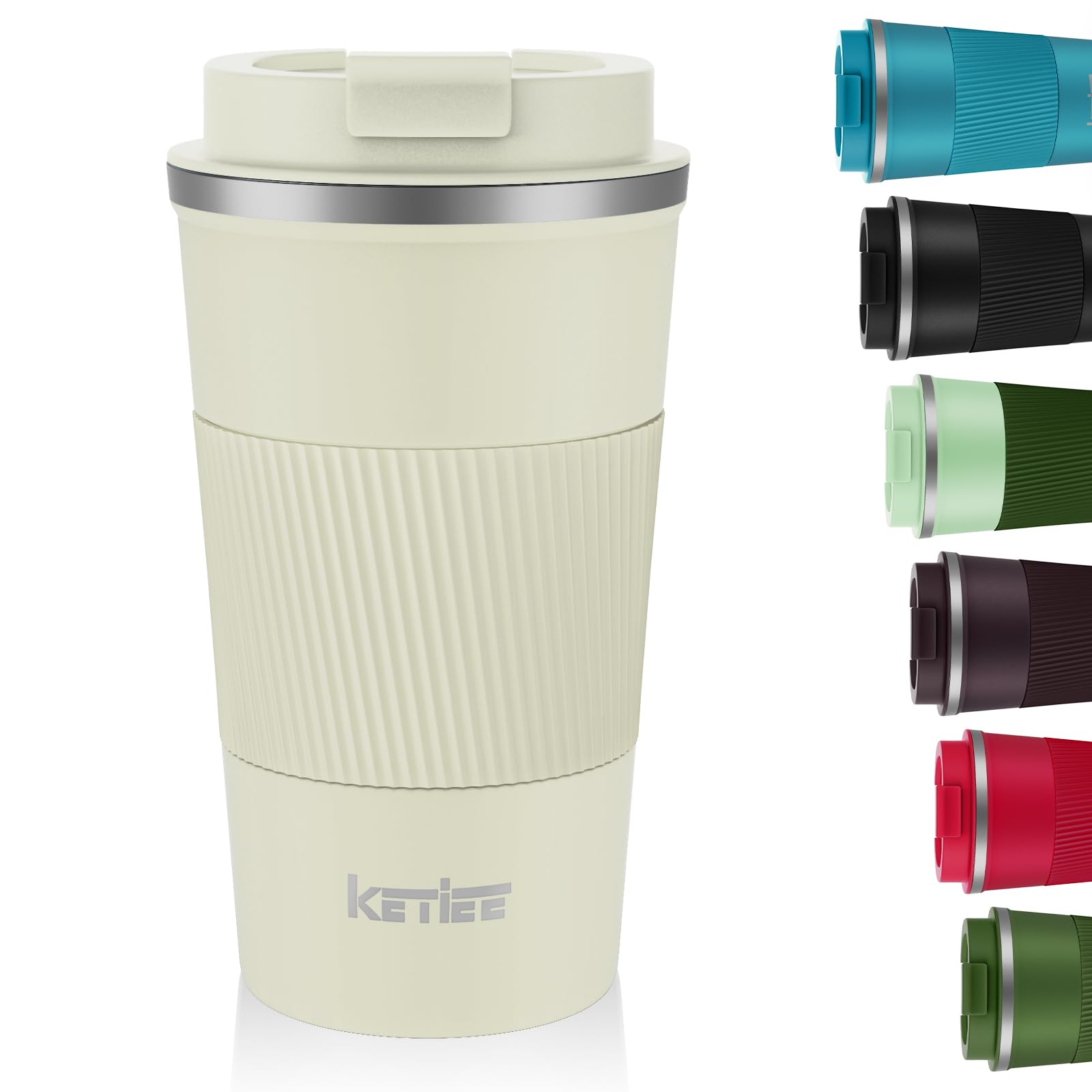 KETIEE Travel Mug - Insulated Coffee Cup with Leakproof Lid, Reusable Travel Mug, Double Walled, Stainless Steel for Hot & Cold Drinks, 510ml Cream