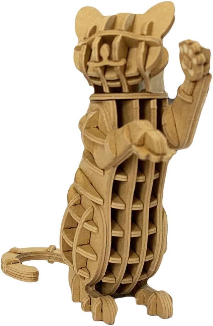 JIGZLE Standing Cat Paper 3D Puzzle - Laser Cut Miniature Animal Craft Kit for Kids and Adults - Birthday Gift and Party Favor for Puzzle and Origami Paper Craft Enthusiasts