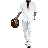 BORBOON Men's 2 Pieces Set Long Sleeve Outfit Yoga Shirt Casual Pants With Pockets Summer Yoga Outfits