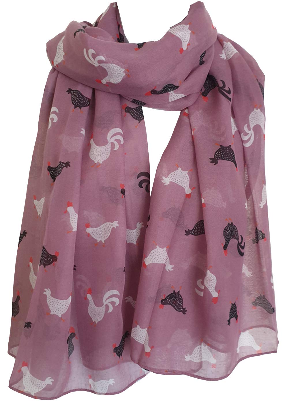 GlamLondon Women's Chicken Hen Rooster Print Scarf (A20 - Dusky Pink)