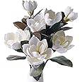 MINYULUA 3Pcs Artificial Magnolia Flowers, 29.5" Long White Magnolia Stem Flower, Faux Wedding Flower Bouquet Vase Floral Arrangement for Table Centerpiece Wedding Holidays Party Home Decor