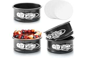 HONGBAKE 4 Inch Springform Pans, Mini Cheesecake Pans with 100 Pcs Parchment Paper Liners, Nonstick Round Cake Pan with Leakproof Removable Bottom for Pizzas, Quiches, 4 Pieces - Dark Grey