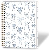 XUNLURY Coquette Blue Bow Notebook, Preppy Blue Bow Journal for Women, Coquette Girly Office Supplies, Girly Aesthetic Hardcover Spiral Notebooks, 5.5x8.3 Inch